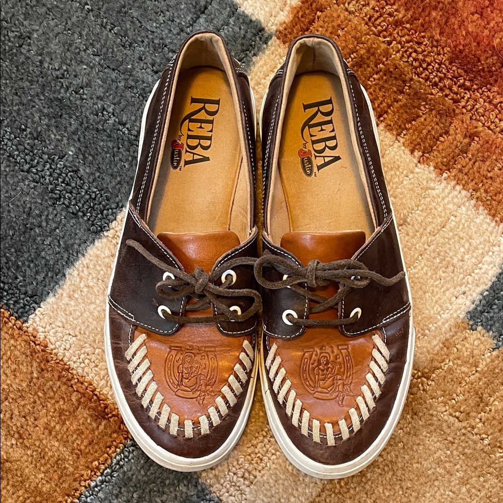 Reba by Justin Atoka Women’s Two-Tone Brown Leather Loafers Boat Shoes - Picture 6 of 16